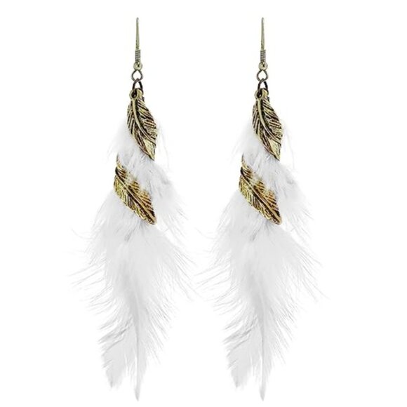 Anthropologie Jewelry - Anthro Long Tassel Feather Drop Earrings